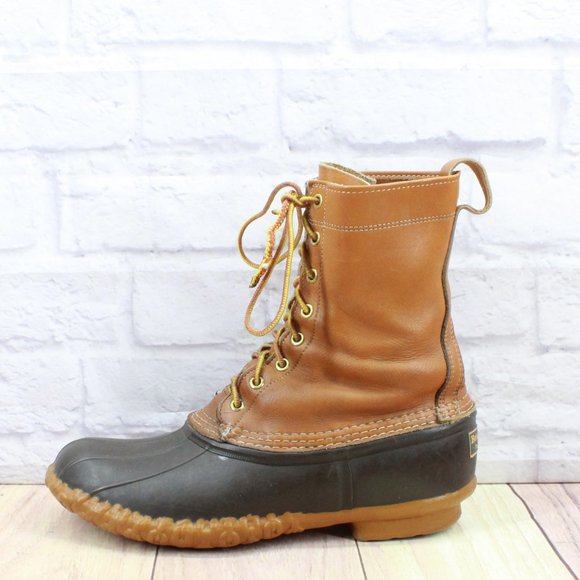 L.L. Bean Shoes - Vintage! LL BEAN Brown Leather Lace-up Unlined Duck Boots Size 10 Medium